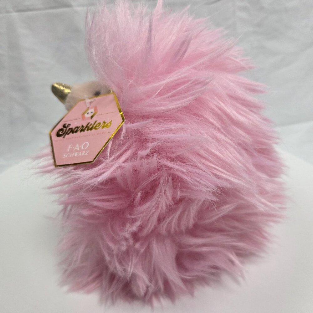 FAO Schwarz Sparklers Plush Pink Furry Hedgehog Stuffed Animal NWT 6" - Picture 2 of 6